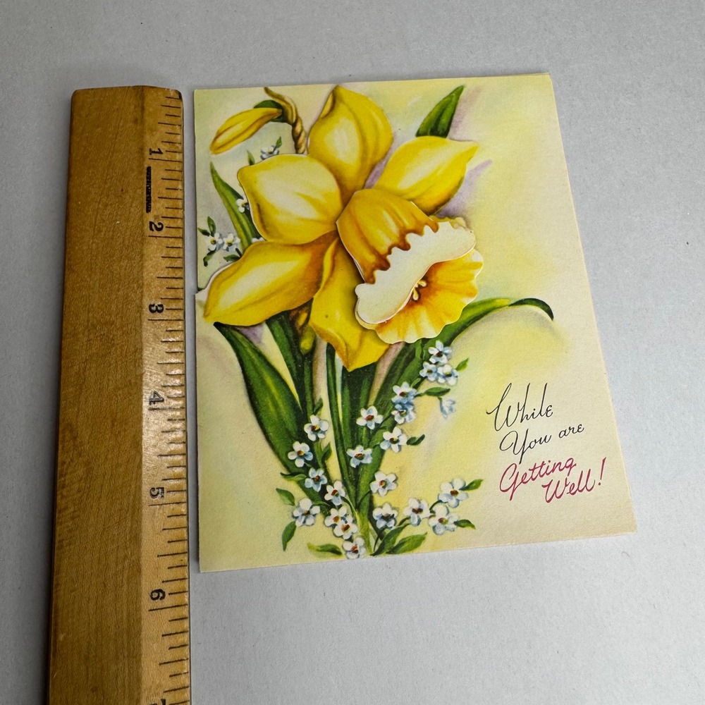 Vintage Pretty Petals Get‎ Well Soon Card Daffodil Floral Die Cut 15B24 USA